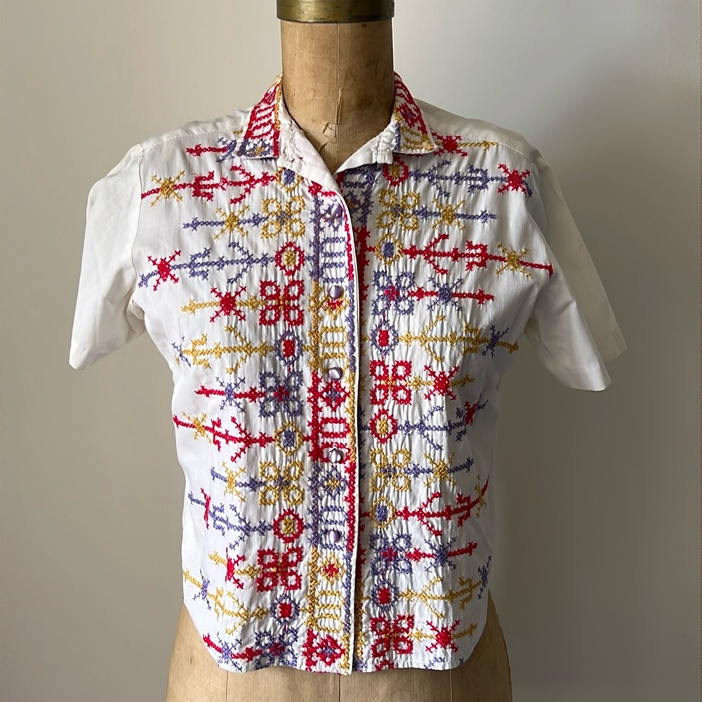 1940’s- 1950’s Vintage handmade cross stitched top